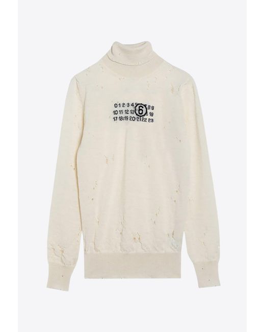 MM6 by Maison Martin Margiela White Distressed High-Neck Sweater