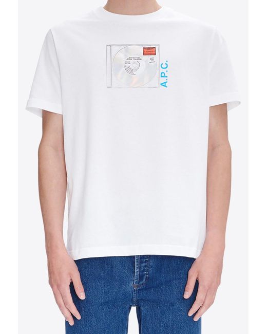 A.P.C. White Jibe Printed Crewneck T-Shirt for men