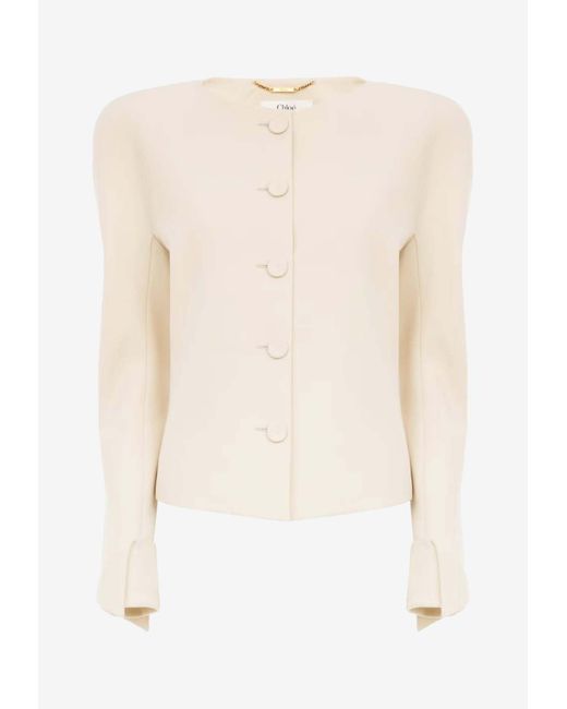 Chloé Blue Collarless Fitted Jacket