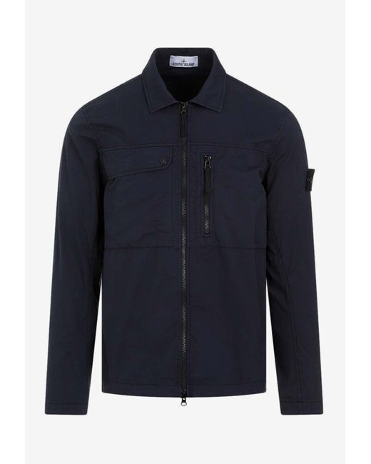 Stone Island Zip-up Logo-patch Jacket in Blue for Men | Lyst