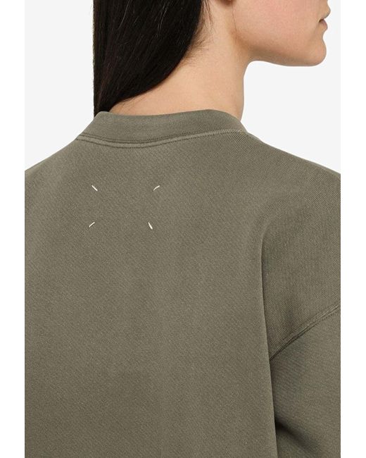 Maison Margiela Distressed Cropped Pullover Sweatshirt in Green | Lyst