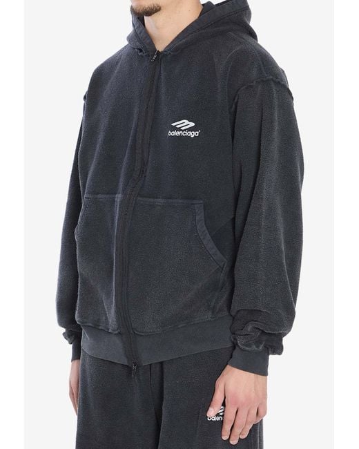 Balenciaga Gray 3B Sports Icon Zip-Up Washed Hoodie for men