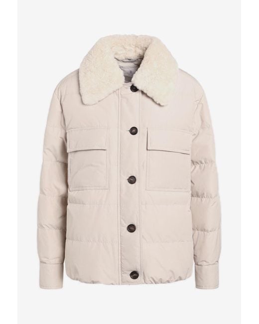 Brunello Cucinelli Natural Fur-Collar Puffer Jacket