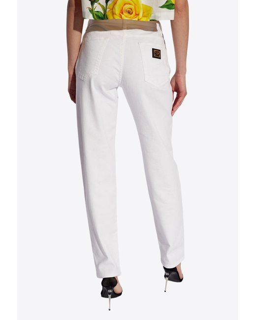 Dolce & Gabbana White Logo Plaque Straight-Leg Jeans
