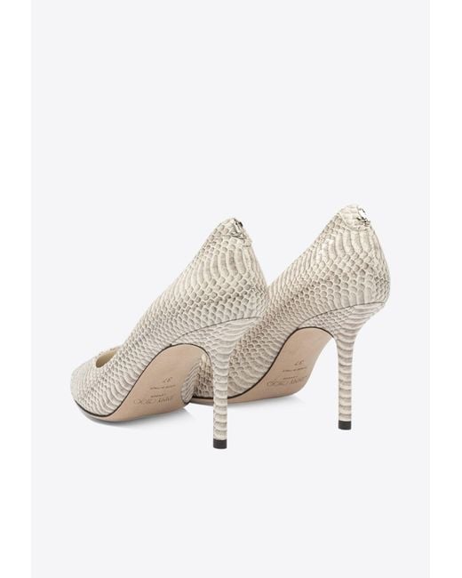 Jimmy Choo White Love 85 Python Print Leather Pumps