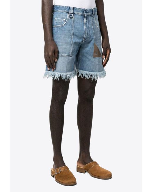 Fendi Blue Frayed Denim Shorts for men