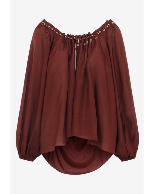 Zimmermann Purple Aster Off-Shoulder Blouse