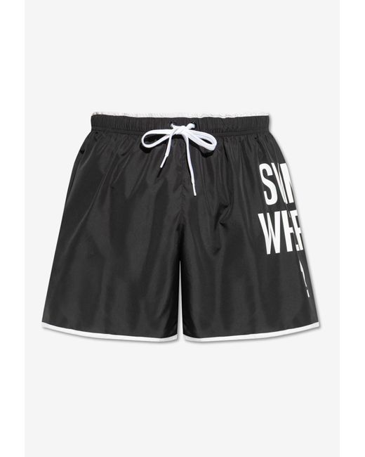 Moschino Blue Logo Print Swim Shorts for men