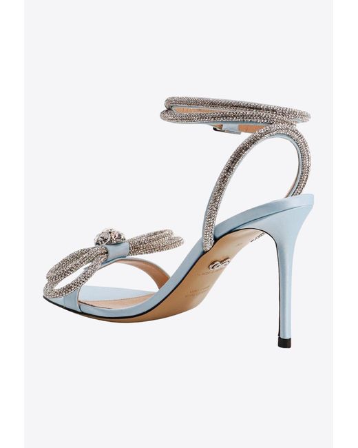 Mach & Mach White 100 Crystal-Embellished Double-Bow Sandals