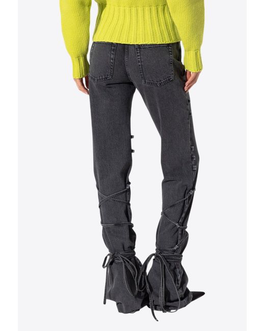 Alexander McQueen Blue Baggy Low-Rise Tied Jeans