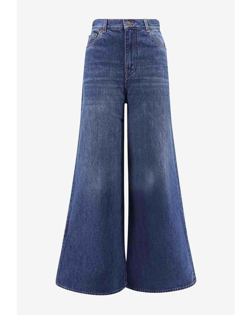 Chloé Blue Logo Patch Boot-Cut Jeans