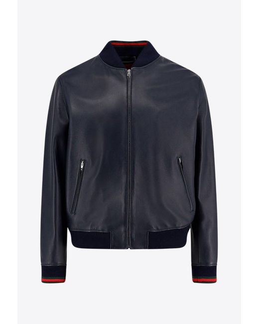 Gucci Blue Leather Bomber Jacket for men