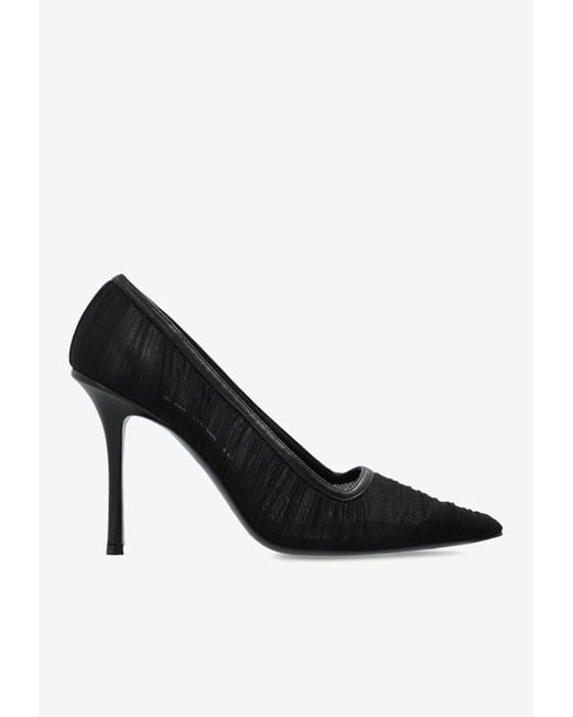 Jimmy Choo Black Lotta 100 Ruched Tulle Pumps