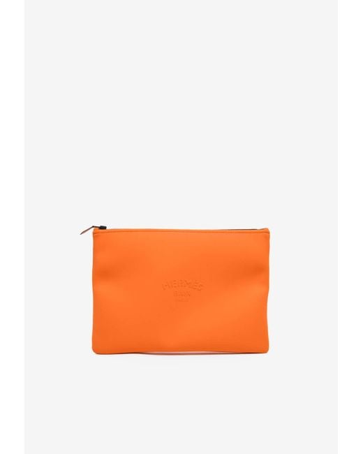 Hermès Orange Large Neobain Logo Pouch