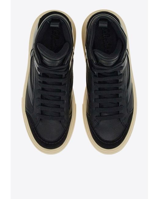 Ferragamo Black Cassio Leather High-Top Sneakers for men