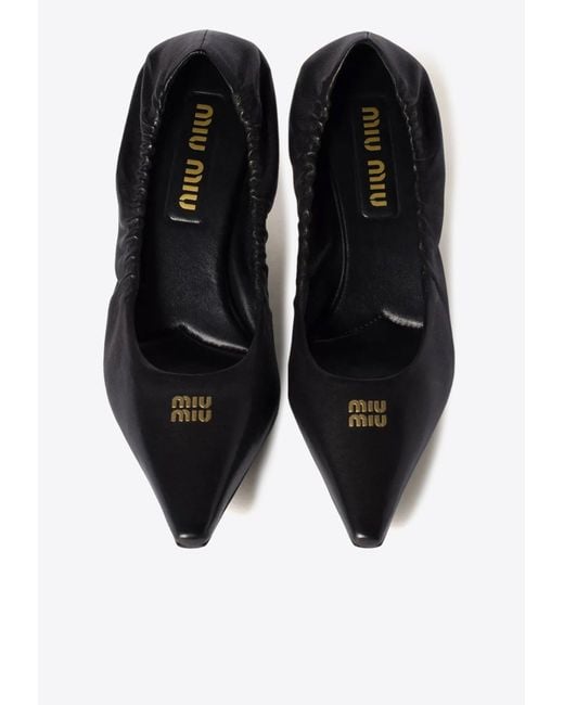 Miu Miu White 55 Ruched Leather Pumps