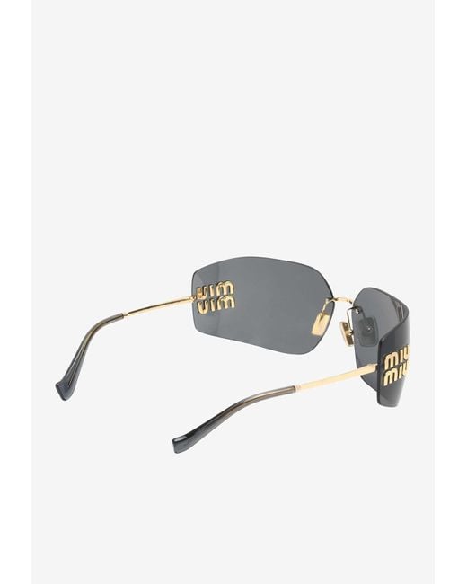 Miu Miu Gray Runway Rimless Curved Sunglasses
