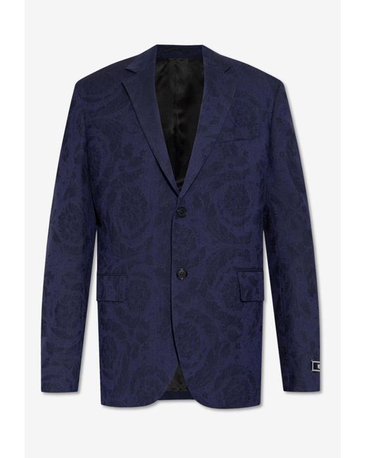 Versace Blue Barocco Jacquard Single-Breasted Blazer for men