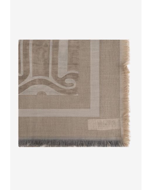 Max Mara Gray Mia Linen Scarf With Geometric-Pattern