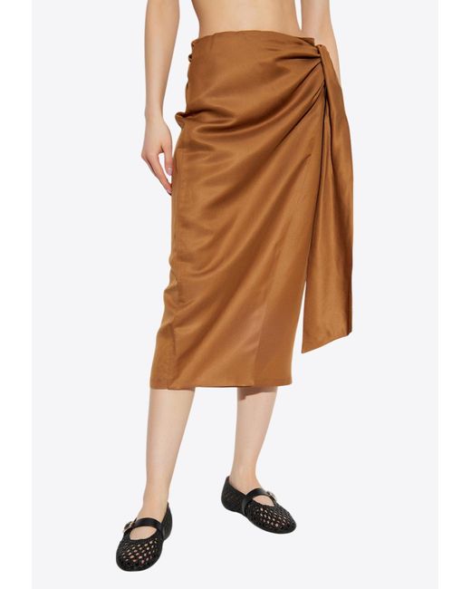 Max Mara Brown Tequila Linen And Silk Twill Midi Skirt