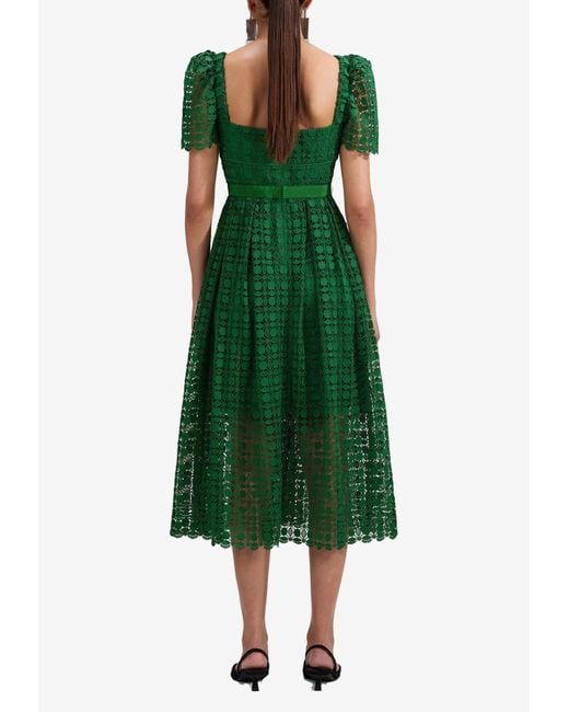 Self-Portrait Petal Lace Midi Dress in Green | Lyst