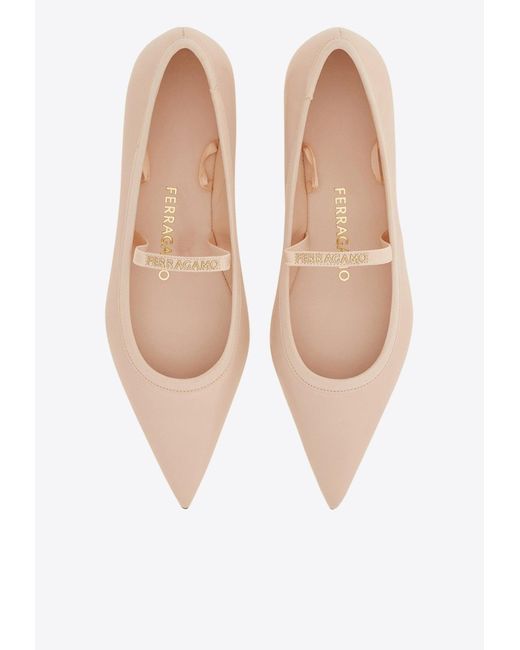 Ferragamo White Carice Ankle Ribbon Ballet Flats