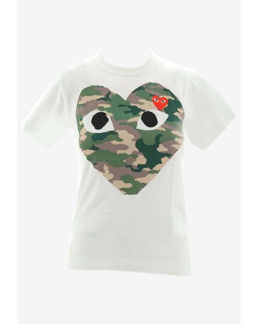 COMME DES GARÇONS PLAY Green Camouflage Heart Crewneck T-Shirt