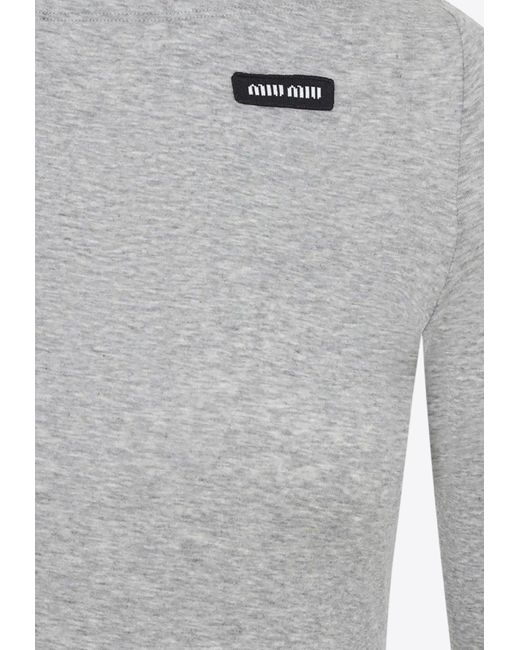 Miu Miu Gray Logo Patch Boat-Neck Top