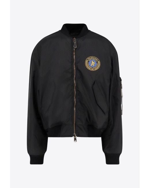 Balenciaga Black Uniform Patch Padded Bomber Jacket for men
