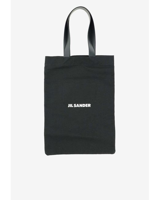 Jil Sander Black Large Logo Print Tote Bag for men