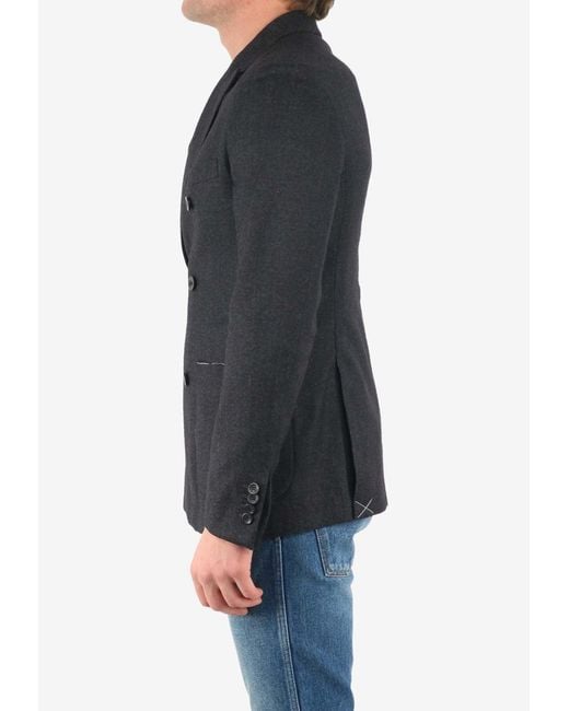 Tonello Black Double-Breasted Wool-Blend Jacket for men