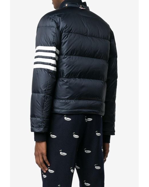 Thom Browne Blue 4-Bar Stripes Matte Nylon Puffer Jacket for men