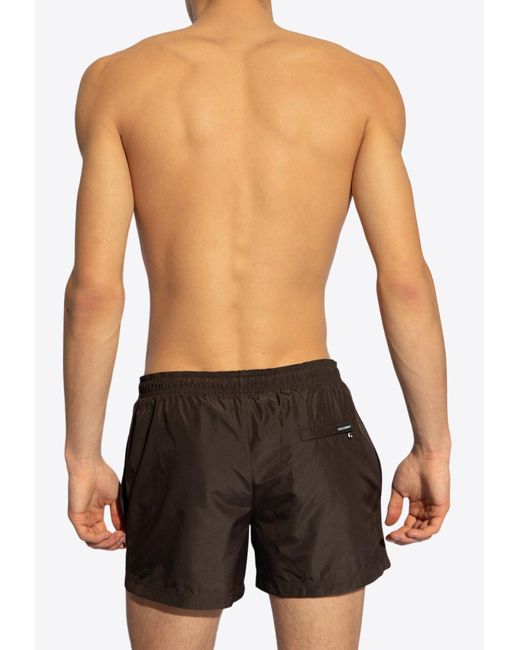 Dolce & Gabbana Black Logo-Embroidered Swim Shorts for men
