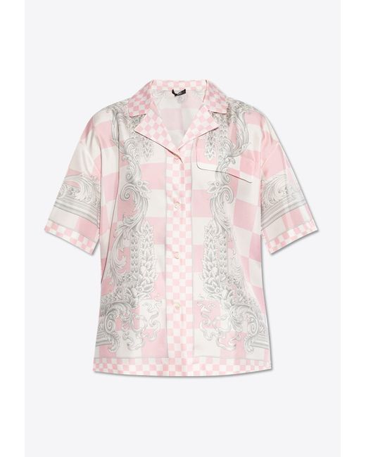 Versace Pink Medusa Contrasto Silk Shirt