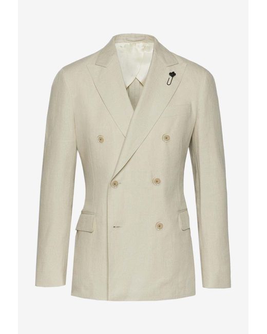 Lardini Natural Double-Breasted Linen Blazer for men