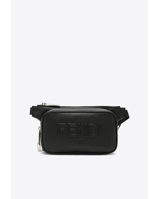 Fendi Black Logo-Embossed Belt Bag for men