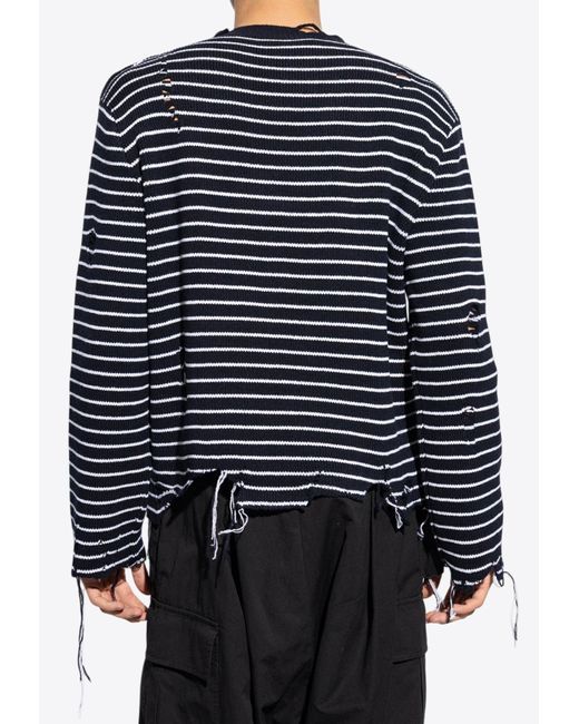 Alexander McQueen Blue Distressed Striped Wool Sweater for men