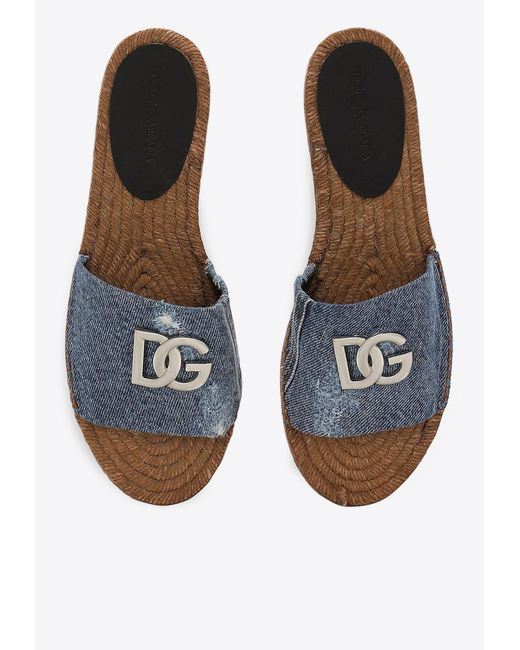 Dolce & Gabbana White Patchwork Dg Logo Flat Slides