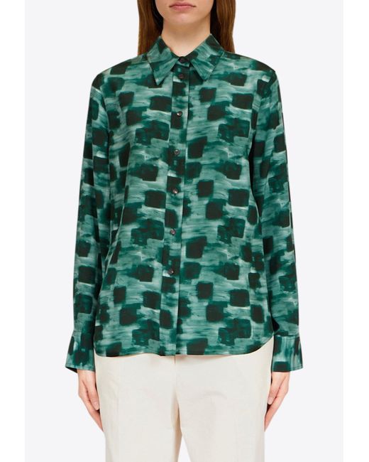 Ferragamo Green Graphic Print Button-Up Shirt