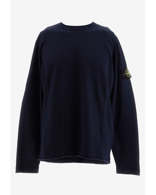 Stone Island Blue Logo Patch Long-Sleeved T-Shirt for men