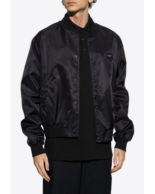 Dolce & Gabbana Black Logo-Patch Zip-Up Jacket for men