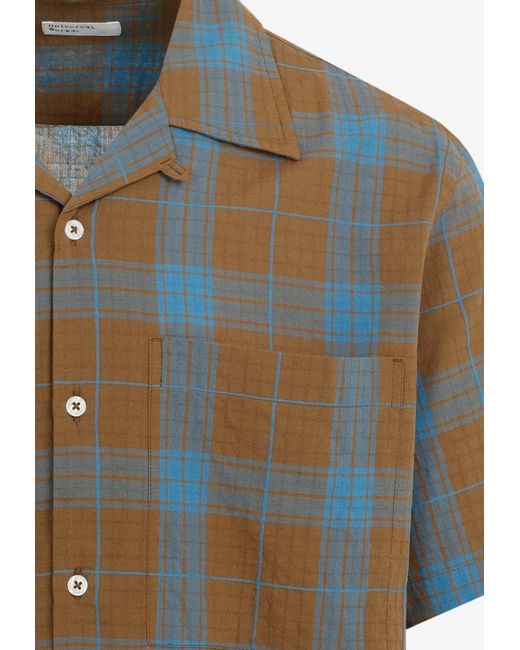 Universal Works Brown Camp Checked Bowling Shirt for men