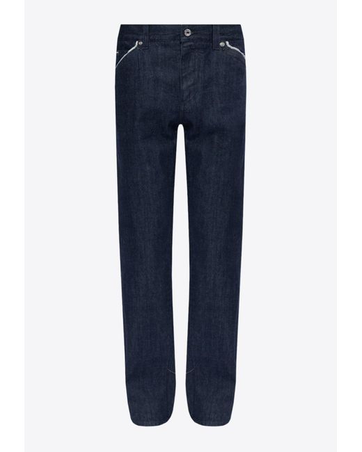 Dolce & Gabbana Blue Straight-Leg Jeans With Contrast Piping for men