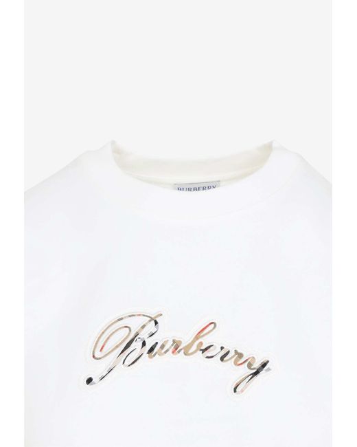 Burberry White Checked Script Logo T-Shirt