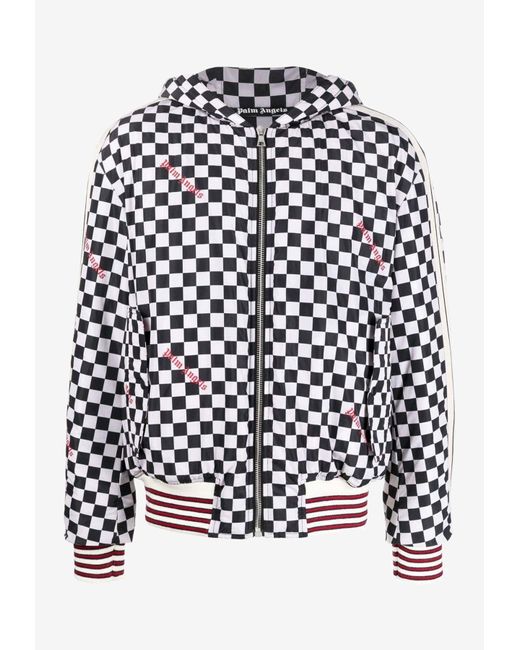 Palm Angels Black Checked Zip-Up Hoodie for men