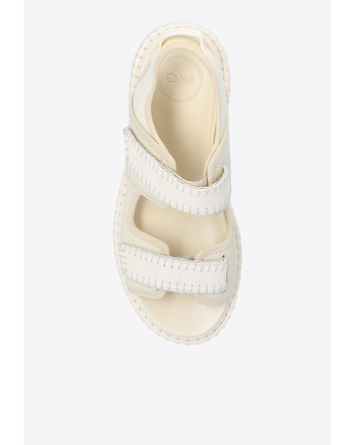 Chloé White Lilli Flatform Sandals