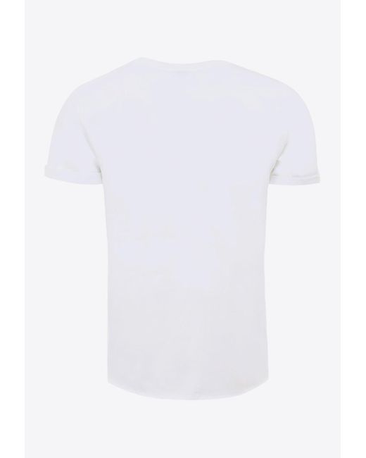 Saint Laurent White Logo Print Crewneck T-Shirt for men