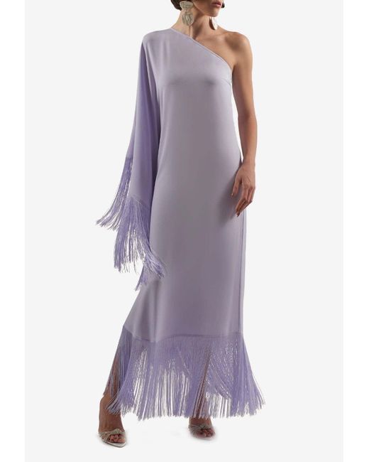 ‎Taller Marmo Purple Spritz One-Shoulder Fringed Maxi Dress