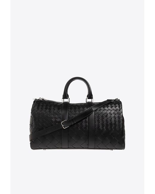 Bottega Veneta Black Medium Intrecciato Leather Duffel Bag for men