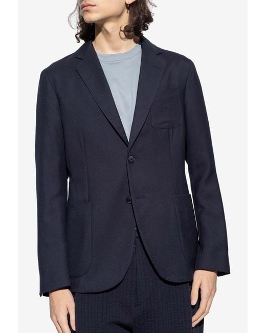 Giorgio Armani Single-breasted Wool Blend Jacket in Blue for Men | Lyst